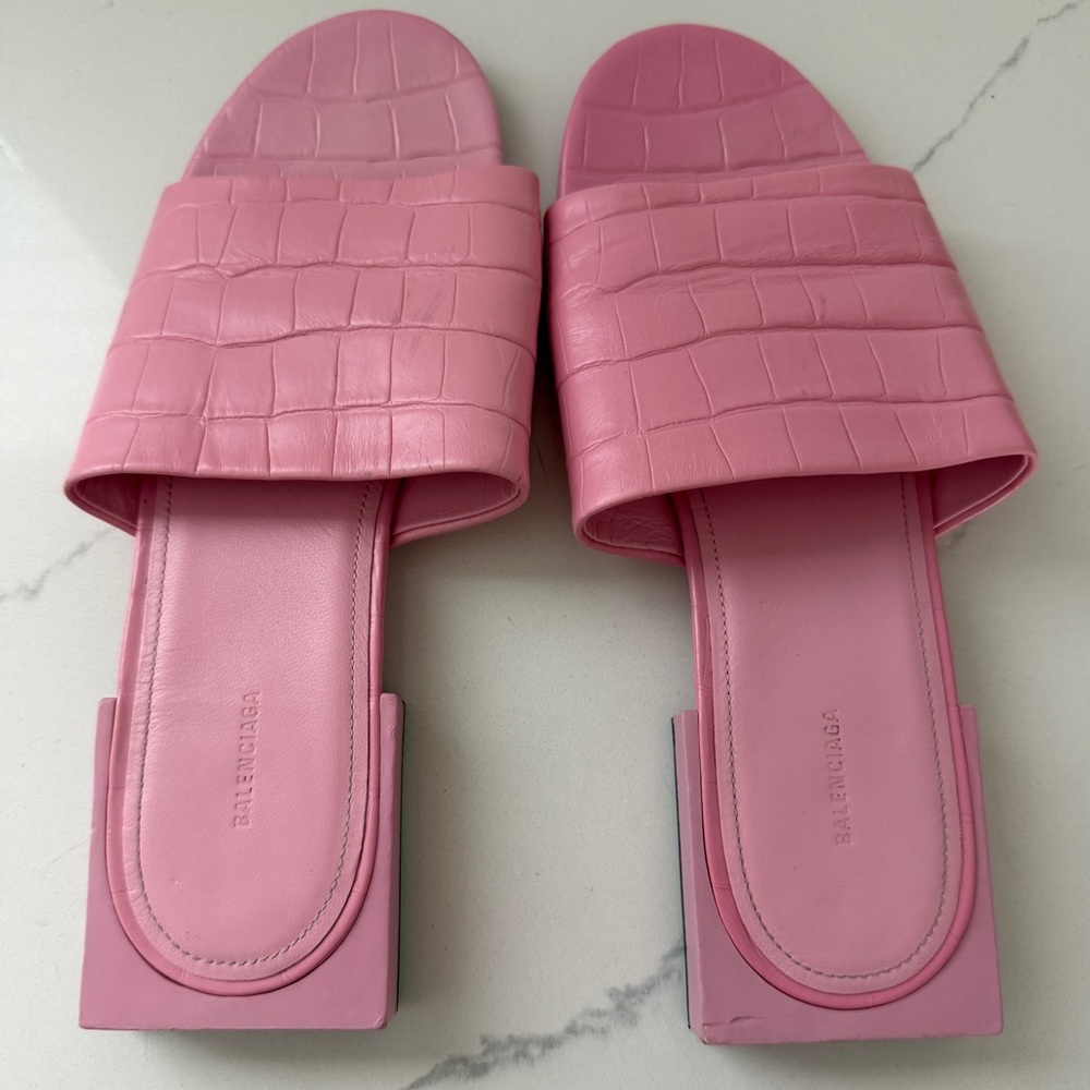 Balenciaga Box Mule Sandals in Pink Leather